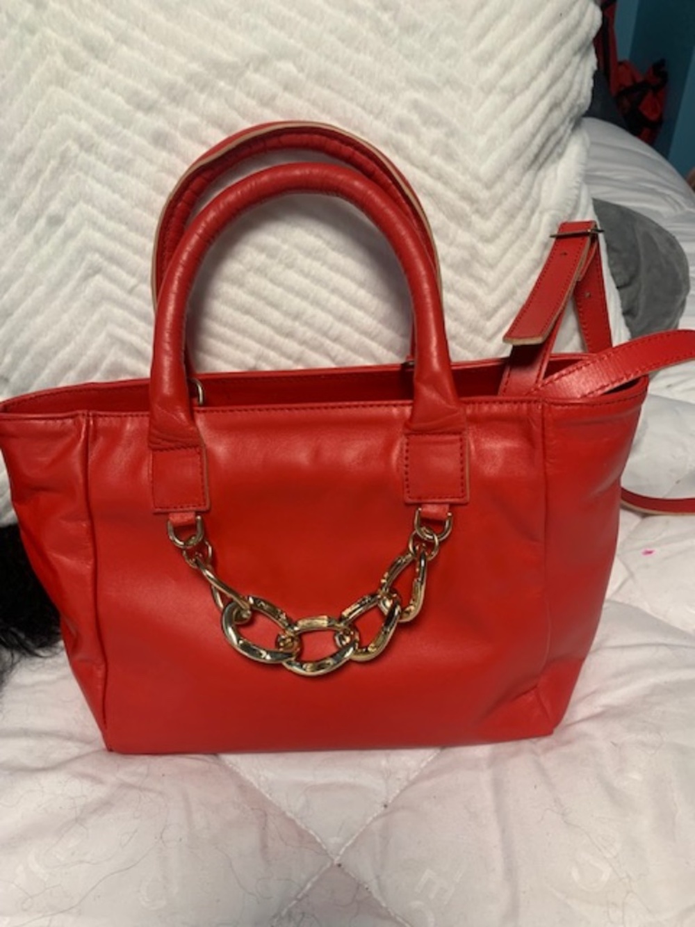 Red leather cross body bag